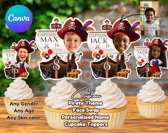 Personalized Pirate Cake Topper Bundle | Name, Age, Cupcake Toppers (Digital Download)