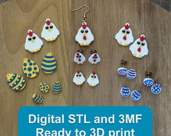 Easter Earrings STL pack • 15 ready to print jewellery designs • Stud and dangle options • Chicks & Easter eggs • Digital download