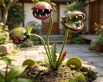 Estaca de jardín personalizada con forma de planta carnívora / Adorno de jardín de metal con forma de flor / Decoración gótica de Halloween / Adorno de jardín gótico y original