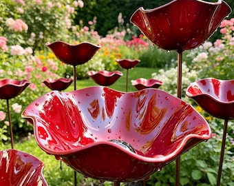 Estaca de jardín con forma de flor para bebedero de pájaros, comedero decorativo de metal para pájaros y polinizadores, decoración para exteriores.