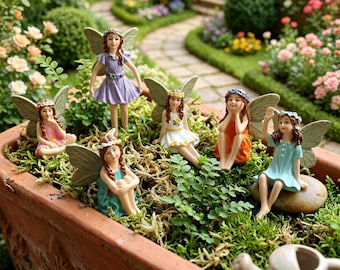 6Pcs Mini Flower Fairy Garden Figurines Set, Resin Fairy Garden Accessories, Whimsical Miniature Stakes, Gift for Fairy Garden Lovers & Kids
