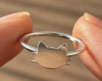 Anillo minimalista de gato, anillo de plata con cara de gato, joyería de animales adorable, anillo apilable delicado, regalo para amantes de los gatos, joyería para mascotas