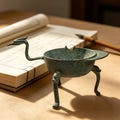 Retro Antique-style bronze crane-head tripod vessel, suitable for tea tables, studies, and decorative crafts
