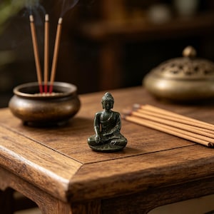 Retro copper Mini Buddha statue,  Desktop offerings small ornaments