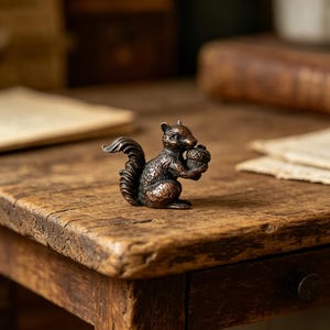 Estatua retro de ardilla de cobre / adorno decorativo para escritorio.