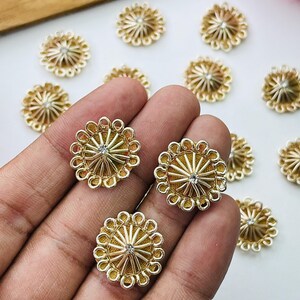 Gold Floral Zardozi Applique Patch : Indian Craft Embellishment - Set of 12