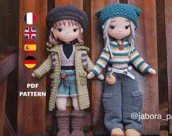 2-in-1 Crochet Doll Pattern, Amigurumi Doll, Atela & Elisa, PDF Tutorial in 4 languages