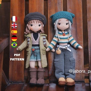 2-in-1 Crochet Doll Pattern, Amigurumi Doll, Atela & Elisa, PDF Tutorial in 5 languages