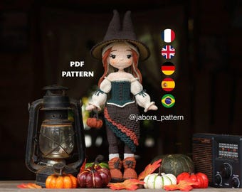 Patrón de muñeca de ganchillo para Halloween - Muñeca amigurumi Ravella - Tutorial en PDF en 5 idiomas