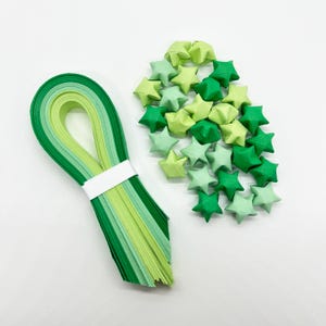 Assorted Greens Handmade Origami Paper Stars Strips // Origami Wishing Stars // Origami Party Decorations // Lucky Stars //