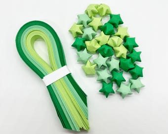 Assorted Greens Handmade Origami Paper Stars Strips // Origami Wishing Stars // Origami Party Decorations // Lucky Stars //