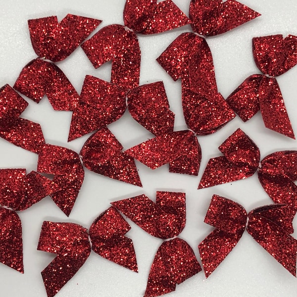 50 pcs Handmade Red Glitter Ribbon Bows / DIY Craft Supplies / Wedding Party Decor / Gift Packing Bowknots / Sewing Headwear Accessories
