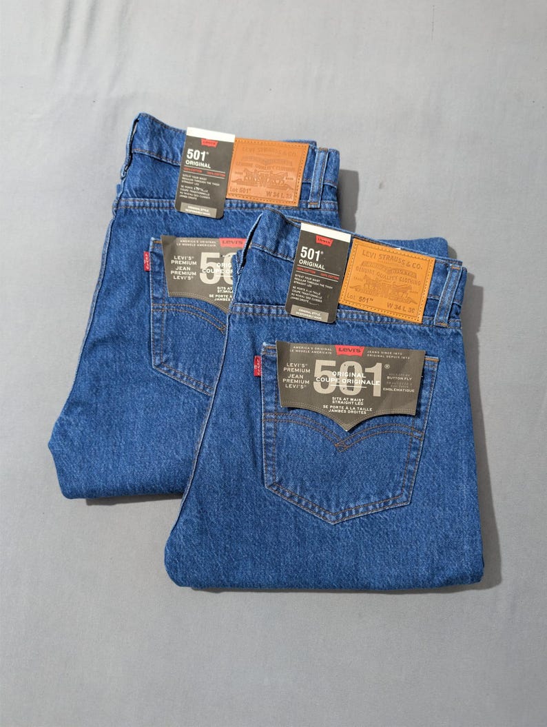 Levis 501 Straight Fit Mens Jeans Button Closure Black, Blue (Light, Mid, Dark), Dark Wash image 9