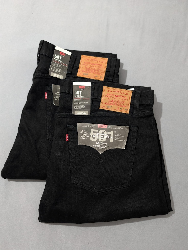 Levis 501 Straight Fit Mens Jeans Button Closure Black, Blue (Light, Mid, Dark), Dark Wash image 2
