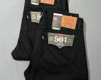 Levis 501 Straight Fit Mens Jeans Button Closure Black, Blue (Light, Mid, Dark), Dark Wash