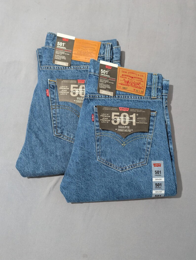 Levis 501 Straight Fit Mens Jeans Button Closure Black, Blue (Light, Mid, Dark), Dark Wash image 14