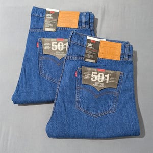 Levis 501 Straight Fit Mens Jeans Button Closure Black, Blue (Light, Mid, Dark), Dark Wash image 10