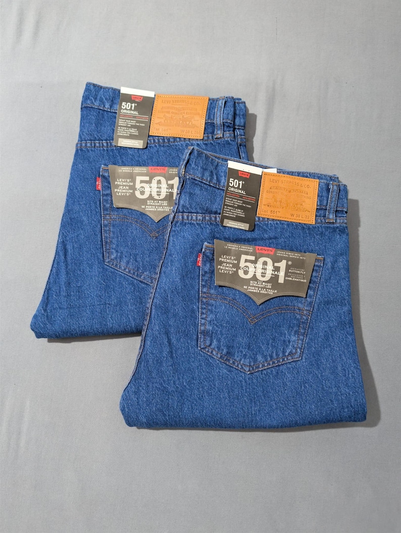 Levis 501 Straight Fit Mens Jeans Button Closure Black, Blue (Light, Mid, Dark), Dark Wash image 10
