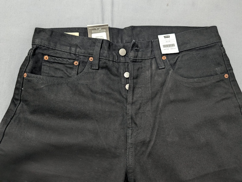 Levis 501 Straight Fit Mens Jeans Button Closure Black, Blue (Light, Mid, Dark), Dark Wash image 17