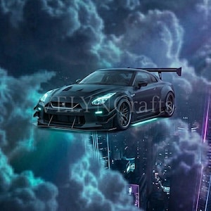 Cyberpunk Nissan GTR R35 Hover Car Wallpaper (Digital Download)