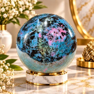 Natural Ruby in Blue Kyanite Sphere, Polished Crystal Ball, Rare Gemstone Orb, Healing Crystal Decor, Meditation Stone, Collector Gift