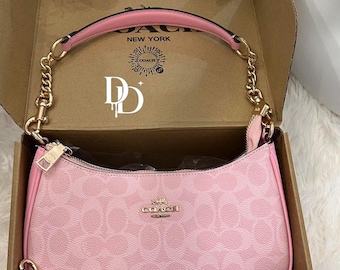 Sac à bandoulière rose Coach vintage des années 90 | Sac à main de créateur pour femme avec bandoulière chaîne dorée