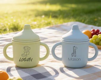 Custom Engraved Silicone Sippy Cup | Spill Proof Toddler Training Tumbler