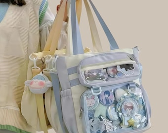 Bolso bandolera Kawaii Ita / Bolso para exhibir pines de anime con ventana transparente / Mochila escolar JK de gran capacidad / Bolso de muñeca Otaku adorable