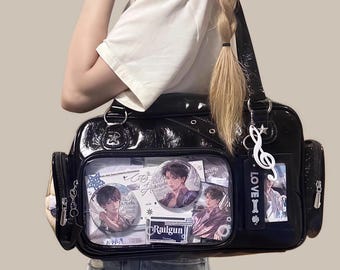 Bolso bandolera Ita de gran capacidad, bolso con ventana transparente para muñecas de anime, bolso de hombro diario Kawaii, bolso multiusos para alfileres y peluches.