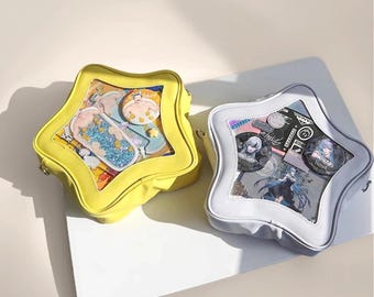 Bolso bandolera Kawaii Star Ita, bolso con ventana transparente para pines, bolso Ita de anime con correa para el hombro, bolso de cuero sintético para pines e insignias.