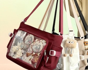Bolso bandolera Ita transparente, bolso mensajero de gran capacidad, bolso transparente para exhibir pines, bolso de hombro estilo Kpop, bolso Ita de anime