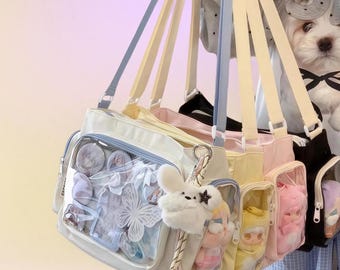 Bolso bandolera Ita transparente, bolso mensajero de gran capacidad, bolso transparente para exhibir pines, bolso de hombro estilo Kpop, bolso Ita de anime