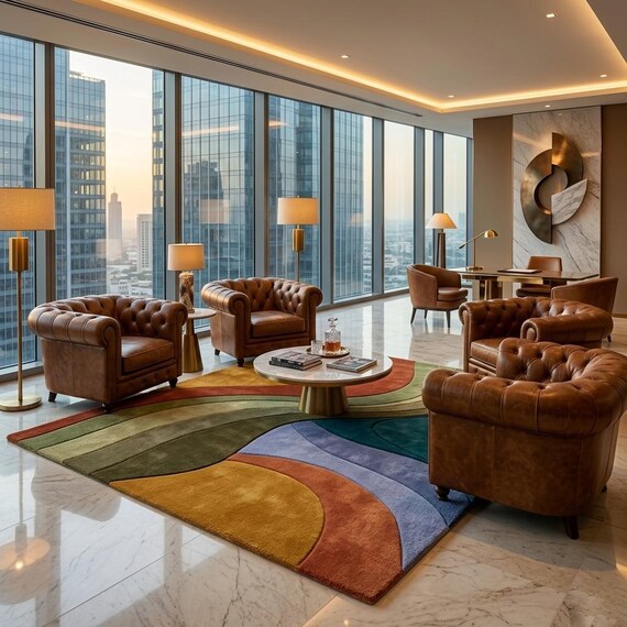 Handmade Abstract Area Rug, Modern Office Carpet, Designer Tufted Floor Decor