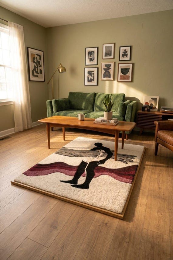 Hand-Tufted Wool Rug, Abstract Figurative Art, Modern Statement Decor