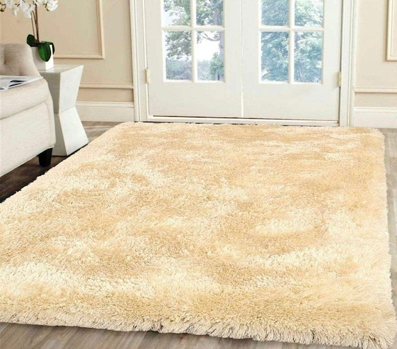 Hand-Tufted Cream Shag Rug – Plush Carpet for Bedroom, Living Room Runner