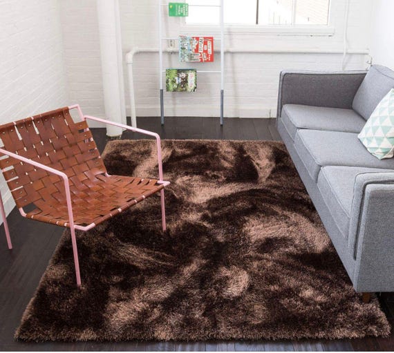 Hand-Tufted Chocolate Brown Shag Rug – Ultra Soft High-Pile Plush Carpet