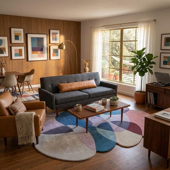 Hand Tufted Wool Area Rug, Abstract Geometric Pastel Designer Carpet
