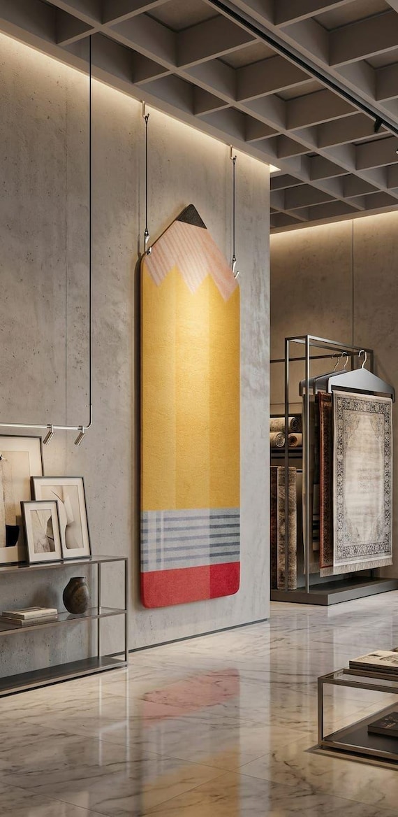 Hand-Tufted Wool Pencil Rug – Yellow, Pink, Grey Creative Runner