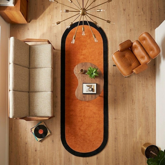 Modern Orange Runner Rug, Scandinavian Style Carpet, Narrow Hallway Floor Runner