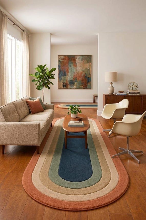 Hand-Tufted Runner Rug – Mid-Century Modern Geometric Oblong Design