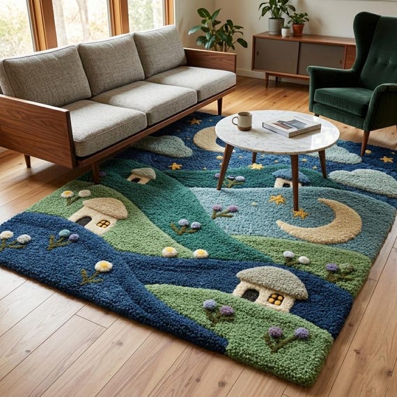 Hand-Tufted Wool Moon Star Hills Nursery Rug, Kids Playroom Carpet