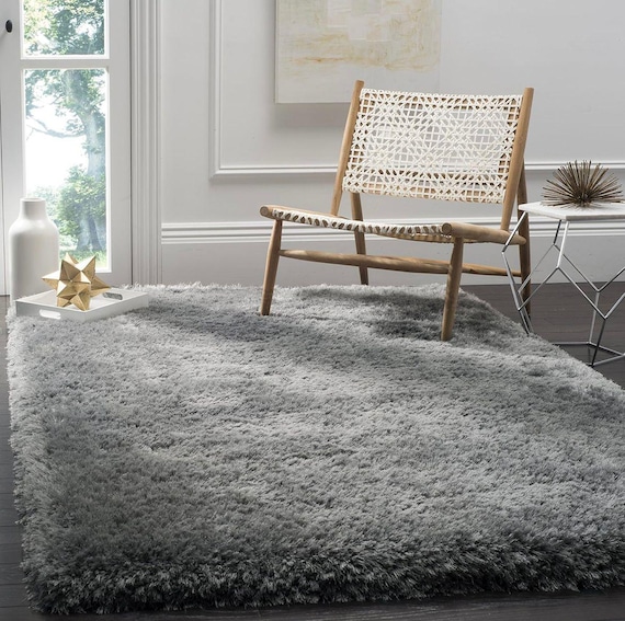 Hand-Tufted Shag Rug – Ultra-Soft Plush Gray Carpet for Living Room, Bedroom