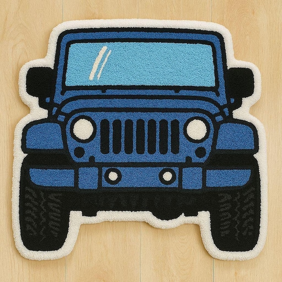 Hand-Tufted Blue Off-Road Jeep Rug – Kids Room Wool Play Mat