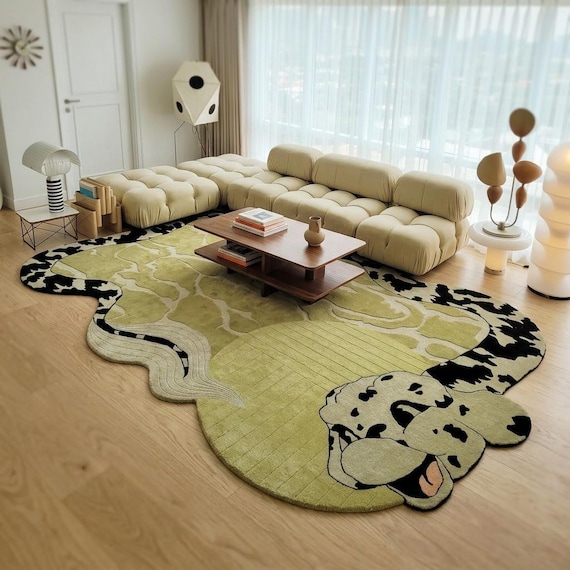 Hand Tufted Cowhide Shape Rug, Modern Abstract Animal Skin Area Carpet