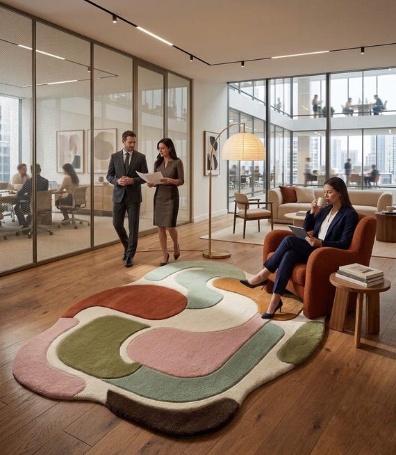 Hand-Tufted Wool Area Rug – Abstract Organic Shape, Earthy Tones Carpet