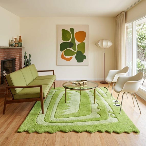 Handmade Crocodile Tufted Rug, Green Alligator Carpet, Kids Playroom Decor
