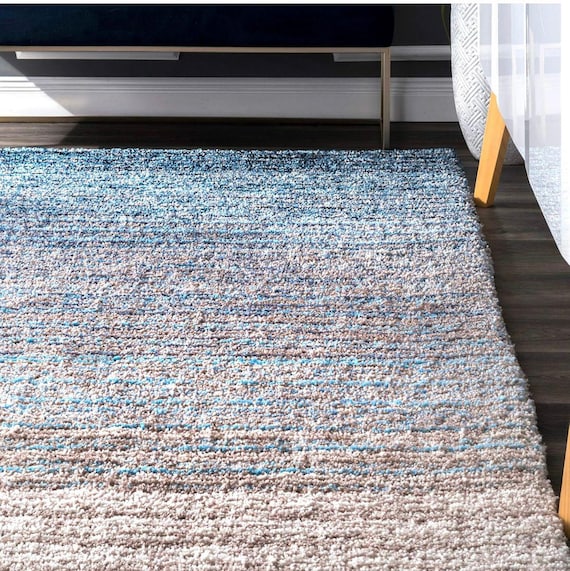 Hand-Tufted Ombre Shaggy Rug – Plush Blue Gradient Carpet for Living Room, Bedroom