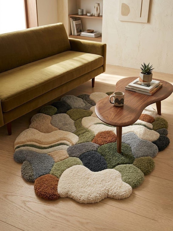 Hand Tufted Wool Pebble Rug | Organic Abstract Nature Inspired Floor Mat
