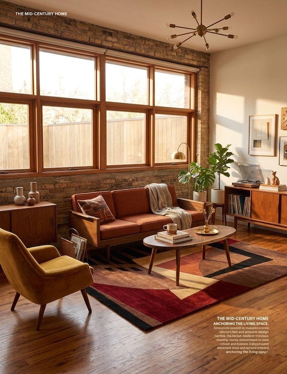 Hand-Tufted Wool Rug – Abstract Geometric Mid-Century Modern Carpet