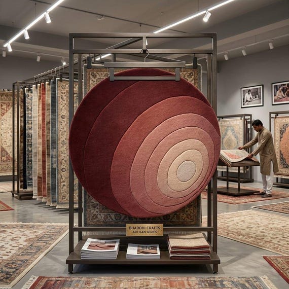 Round Gradient Area Rug | Abstract Concentric Circles, Sunset Red Terracotta Carpet